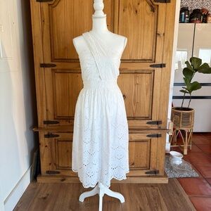 French Laundry White One-Shoulder Eyelet Midi Dress